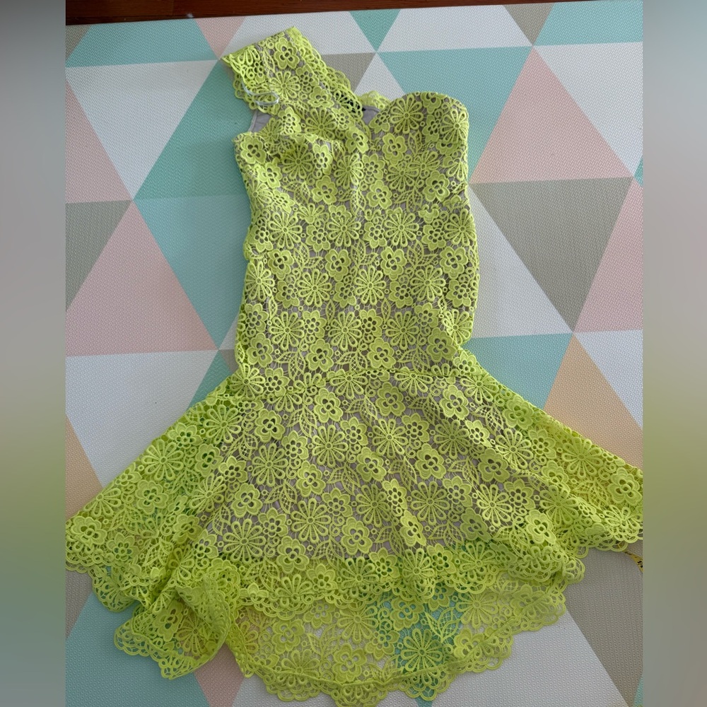 Karen Millen Vibrant Yellow One-Shoulder Lace Prom/Formal Dress Size 10 NWT - Picture 6 of 13
